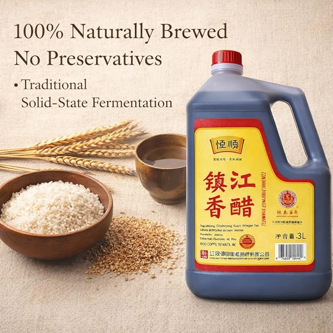 Hengshun Chinese Zhenjiang Black Vinegar, 100% Naturally Brewed, No Preservatives 恒顺 镇江香醋 - 3 Liter