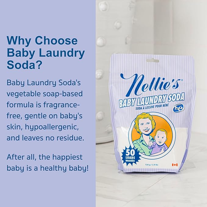 Nellie’s Baby Laundry Soda Tin – 50 Loads – Gentle Powder Detergent for Sensitive Skin – Fragrance-Free & Safe for Infants – (Made in Canada)