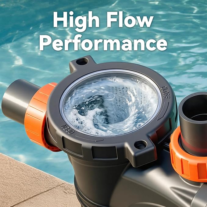 LEO 2HP In/Above Ground Pool Pump High Flow Powerful Self Priming Pool Pump, Single Speed 115V 6950GPH, Deep Black