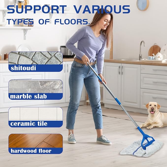 Commercial Cotton Mop | Heavy-Duty Industrial Mop | 2 Replacement Heads | 152cm Stainless Steel Handle | Professional Institutional Cleaning (A)