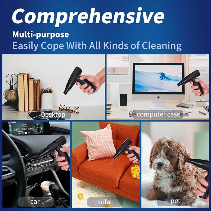 Compressed Air Duster-3 Gear Adjustable 150000RPM Electric Air Duster with LED Light, Rechargeable Cordless Air Blower for Keyboard Electric Devices Cleaning. Replaces Compressed Air Cans (Black)