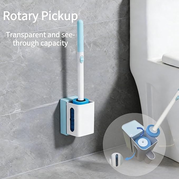 Disposable Toilet Brush with 16 Wand Cleaner Refills Pads，Wall Mounted Toilet Bowl Holder Set，Toilet Cleaning System Starter Kit，Bathroom Cleaning System for Sink Bathtub Wash Basin