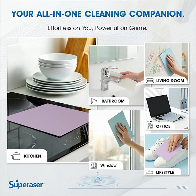 Extra Large Cleaning Pads, Micro-Abrasive Foam, Cloth-Style Design, No Chemicals Needed Just Water, No-Scratch & Odor-Free for Kitchen Bathroom (10x10 Multicolor, 10-Pack)