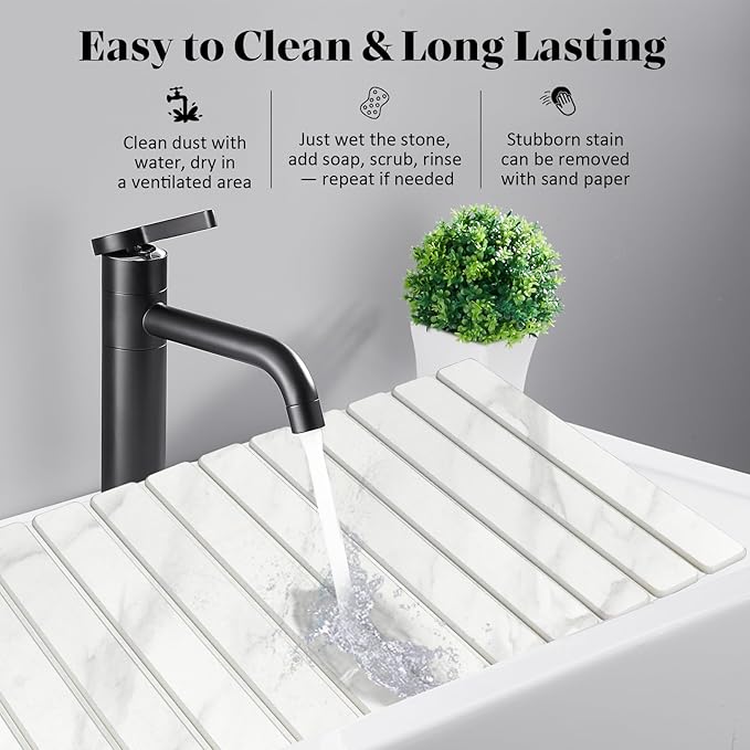 2 PCS Extra Large Stone Dish Drying Mats for Kitchen Counter, 28"(L)×16"(W) Marble-Pattern Dish Drying Mat with 8"x 4" Coasters, Eco-Friendly Diatomite Dish Drying Mat - Fits All Countertops