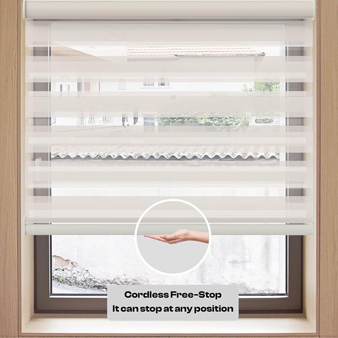 Custom MYshade Zebra Blinds for Windows Cordless Windows Shades Light Filtering Window Treatments Privacy Light Control for Day and Night Easy to Install, Beige