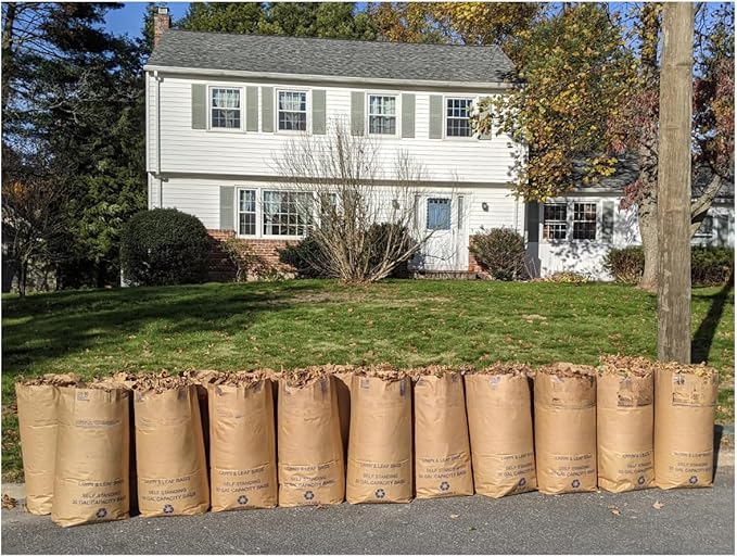 30 Gallon Lawn & Leaf 2-Ply Heavy-Duty Yard Waste Compost Refuse Paper Bags with Necessia Gardening Gloves, Eco-Friendly, Tear Resistant, Self Standing, Biodegredable, Made in USA, 30 Count