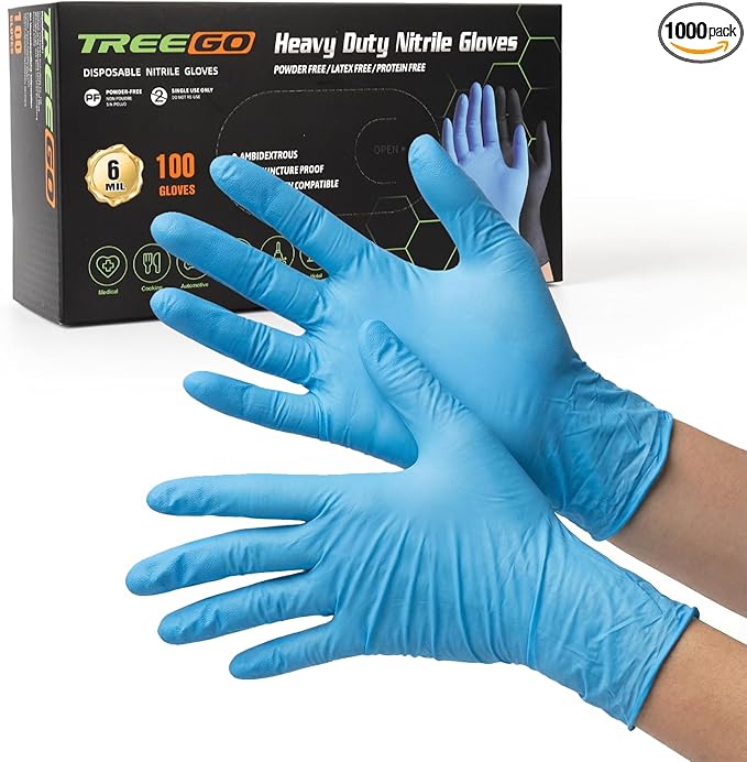 TREEGO 6 Mil Blue Nitrile Gloves XLarge – Heavy Duty Disposable Latex & Powder Free, Chemical Resistant, Textured Grip for Automotive, Industrial, and Cleaning – 100 Count