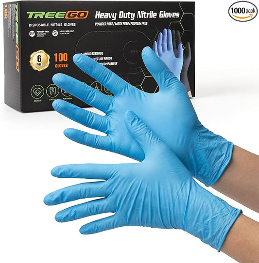 TREEGO Blue Nitrile Gloves 6 Mil, Medical & Exam-Grade Latex-Free Disposable Gloves — Secure Grip for Food Handling, Cleaning & Home Hygiene, Large, 100 Count