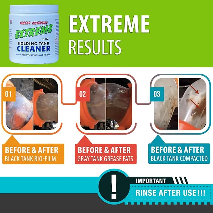 Happy Campers Extreme RV Holding Tank Cleaner – Deep Cleaning Formula for Black & Gray Tanks, Helps Clean Black Tank Sensors & Remove Odor-Causing Buildup (Pack of 2)