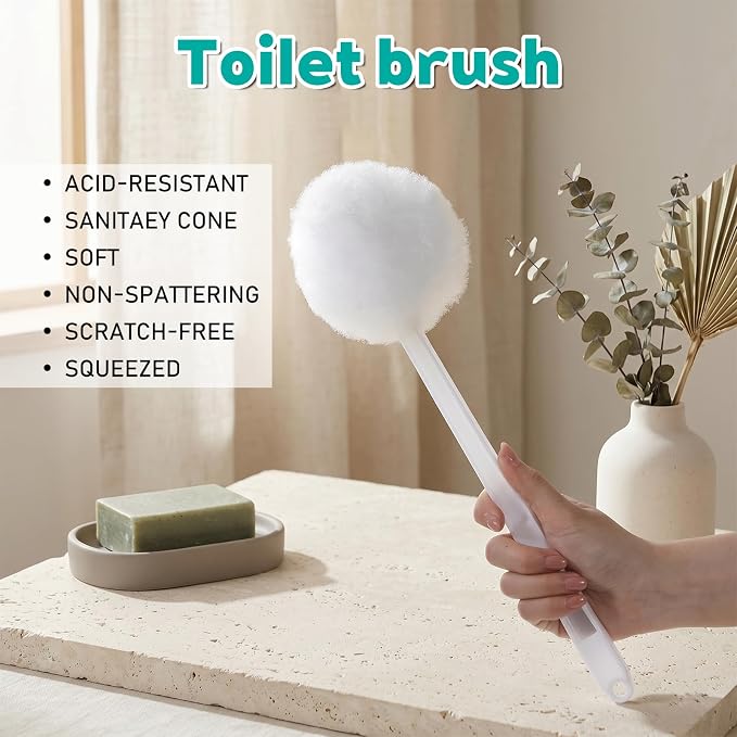 20 Pack Soft Toilet Bowl Brush with Long Plastic Handle 15 Inches Long Disposable Soft Swab Toilet Bowl Cleaners Mop, Toilet Brushes for Dead Corner Silk Scrubber for Toilet Bowls (White)