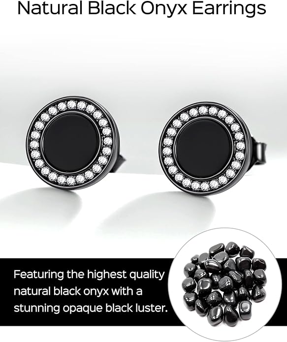 ChicSilver 925 Sterling Silver Viking Rune Natural Black Onyx Stud Earrings For Women Men