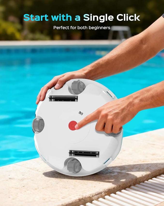 (2026 Upgrade) Cordless Pool Vacuum for Above Ground Pool, Automatic Pool Cleaner Robot Cleaning Up to 660 sq.ft, Dual-Layer Filtration, 90 Mins Runtime, Self-Parking, with Hook (Tech Blue)
