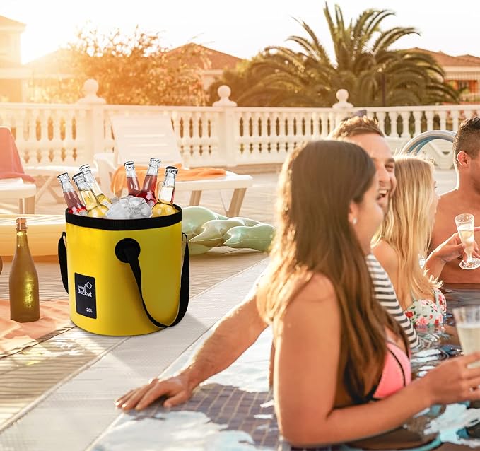 Tessco for you 4 Pack 5 Gallon Collapsible Bucket with Handle Portable Folding Bucket Collapsible Camping Sink Water Container for Hiking Fishing Beach Car Washing