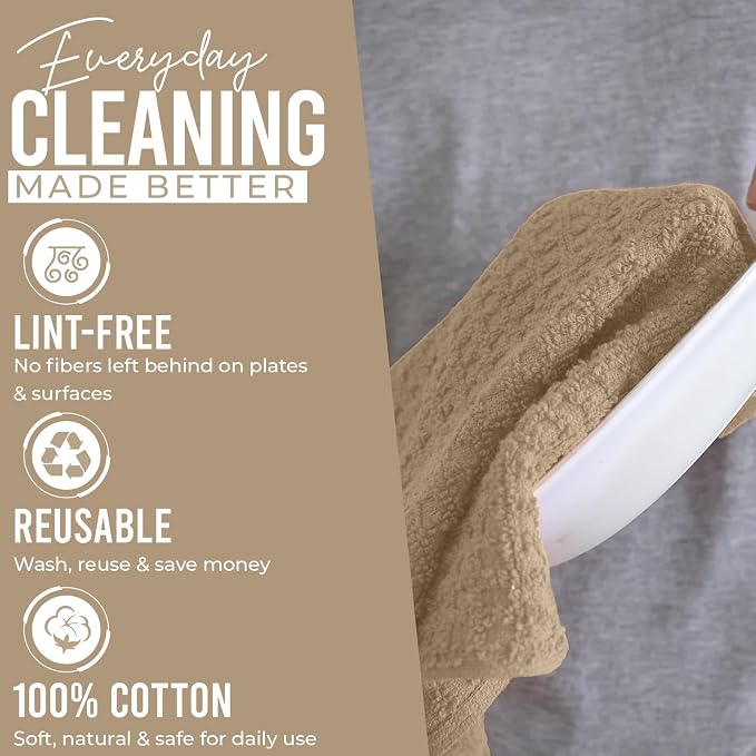 DAN RIVER Premium Tan Kitchen Towels - [Pack of 6] 100% Cotton (16x 26 Inches) -Super Soft, Highly Absorbent Hand Towels, Quick Dry, Dish Towels, Tea and Bar Towels Set