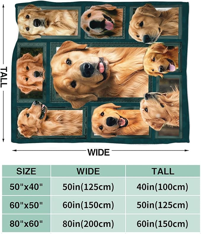 Tijuboni Golden Retriever Throw Blanket Dog Gifts for Girls Boys Women Men Kids Adults Soft Flannel Fleece Blanket for Couch Sofa Bed Home Decor 50"x60"