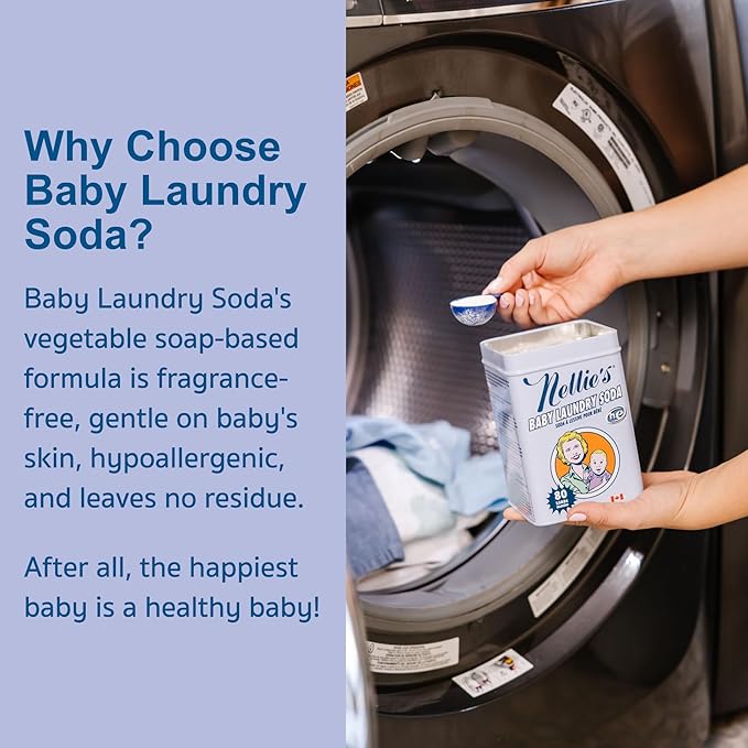 Nellie’s Baby Laundry Soda Tin – 80 Loads – Gentle Powdered Detergent for Delicate Fabrics – Fragrance-Free Formula - 80 Loads - Made in Canada