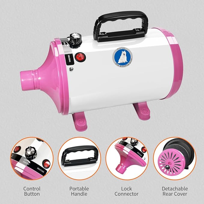 Dog Dryer,High Velocity Professional Dog Grooming Dryer,Adjustable Temperature and Speed with 4 Different Nozzles
