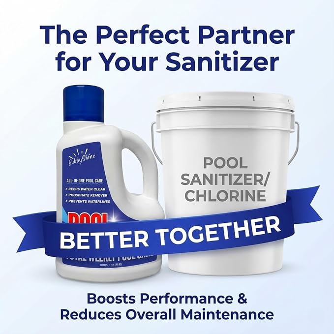 Weekly Pool Treatment with Phosphate Remover, Pool Clarifier and Pool Waterline Cleaner, Saltwater Safe, 3L - BubbyShine
