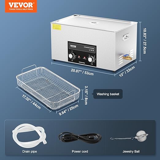 VEVOR 22L Sonic Cleaner with Heater Timer & Basket, Professional Digital Sonic Cavitation Machine, 480W Cleaning Machine for Lab Tools, Metal Parts, Carburetor, Brass, Auto Parts, Engine Parts
