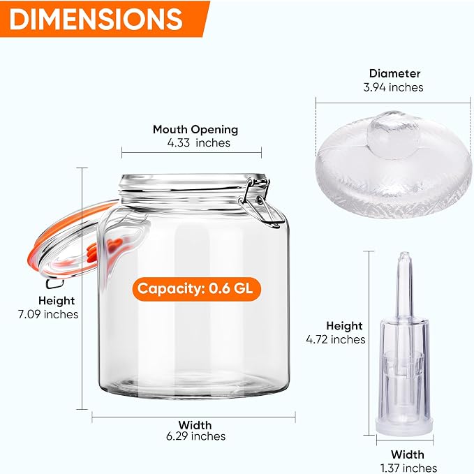 0.6 Gal Fermentation Kit, Glass Jars, Weights & Airlocks, 2 Pack | Perfect for Sauerkraut, Kimchi, Kombucha and Pickles