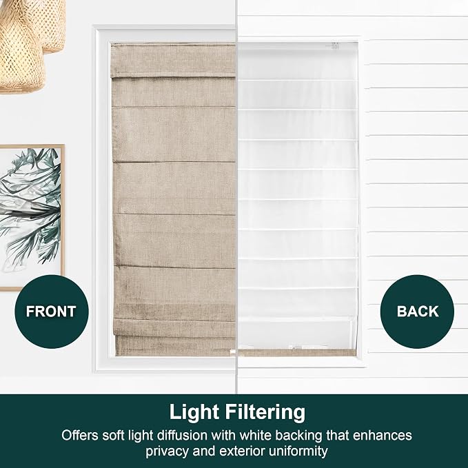 Chicology Cordless Roman Window Shade, Belgian Flax, 30" W x 64" H | Cordless Child-Safe, Room Darkening UV, Inside/Outside Mount, True-to-Size No Cut, Rich Textured Fabric, Spot-Clean Care Only
