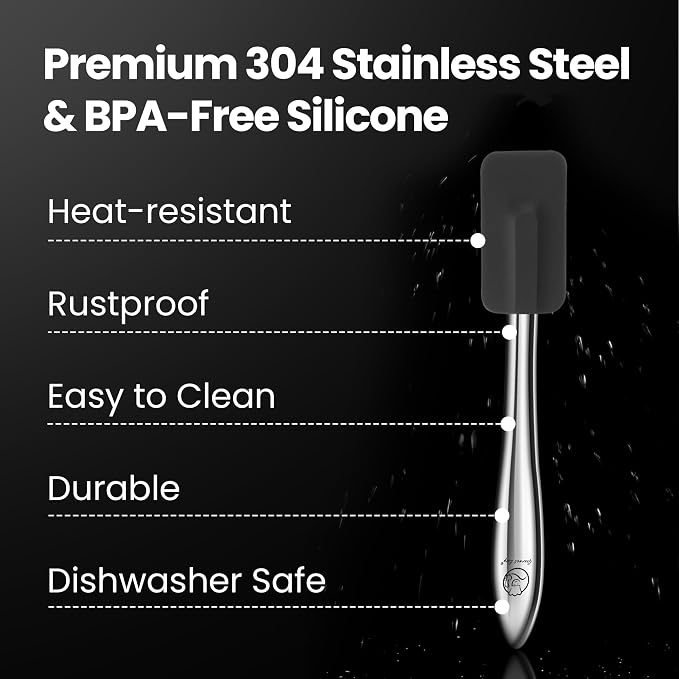 5pcs Silicone Spatula Cooking Utensils Set with Stainless Steel Handles, Premium Heat-Resistant Kitchen Utensils for Baking, Spoonula & Silicone Brush Included, Safe for Nonstick Cookware (Black)