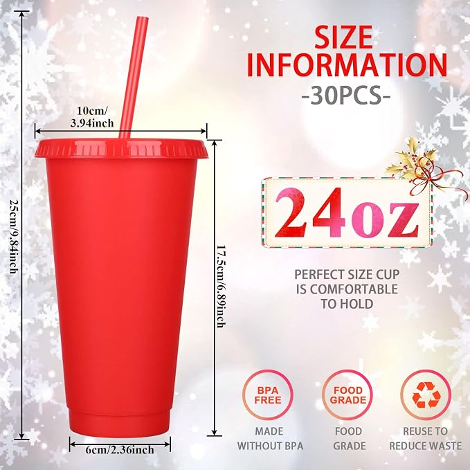 Honeydak 30 Pack Tumbler with Straw and Lid Bulk Cups for Gifts Water Bottle Iced Coffee Travel Mug Cup Reusable Plastic Tumblers for Party Birthdays 24-27 oz (Solid Color)