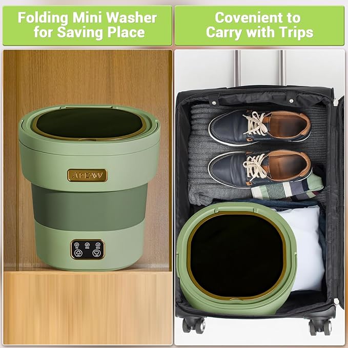 Garvee 12L Mini Portable Washing Machine and Dryer, Folding Compact Small Washer Fully Automatic 3 Cleaning Modes Collapsible Camping Washer for RV Dorm Travel Hotel Laundry