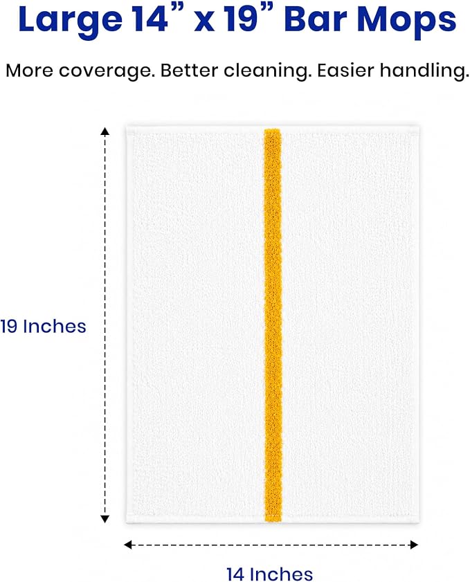 Bar Mops Pack of 24 (14" x 19") - 100% Cotton Cleaning Rags for Housekeeping - Thick, Absorbent, Reusable Bar Towels for Cleaning House & Restaurant - Kitchen Towels Bulk (Yellow Stripe)
