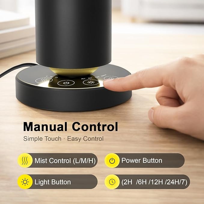 Waterless Diffuser,1500 Sq Ft,USB Plug-in & Rechargeable，Ring Ambient Light,Aluminum,Remote Control&Touch Buttons,Adjustable Fragrance Intensity&Timer,Hotel Collection Scent Machine - Black
