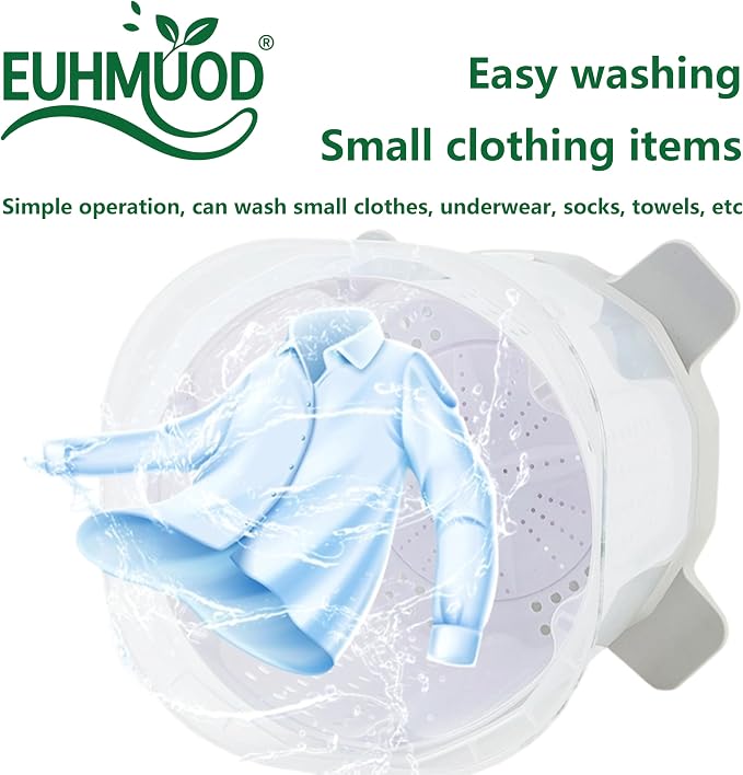 Manual Washing Machine, Portable Hand Crank Washer for Small Space | Compact Non-Electric Laundry for Dorm, Apartment, Camping, Travel, Lightweight with Removable Tub & Stable Suction Base Grey