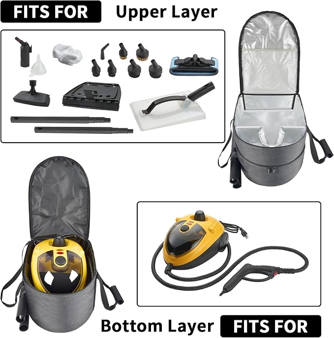 Bag for Wagner Spraytech 0282014 905e/915e/925e Portable Steam Cleaner, Foldable Handheld Steamer Storage Case for 18 Accessories Cleaning Brushes, Wallpaper Steam Plate with Pockets-Bag Only