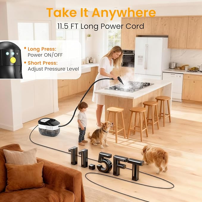 Pressurized Steam Cleaner 1.6L, 3-Level Adjustable Steamer for Cleaning, 10s Heat-Up, 2500W Handheld Steam Cleaner for Home, Car, Kitchen, Floor, Multi-Surface Cleaning Machine, 19pcs Accessories