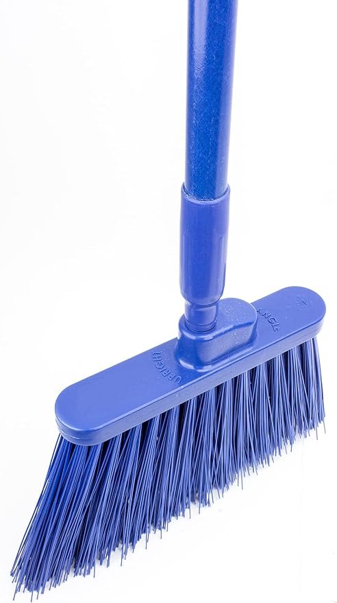 SPARTA 41083EC14 Plastic Color Coded Broom, Unflagged Bristles, Long Broom With Angled Head For Small Debris Cleaning, 56 Inches, Blue, (Pack of 12)