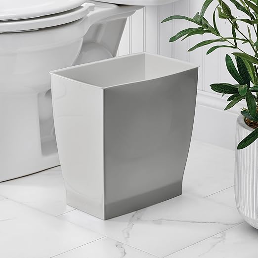 iDesign Small Plastic Bathroom Trash Can, Slim Rectangle Garbage Bin for Bedroom, Office, Dorm, 4-Pack, Gray