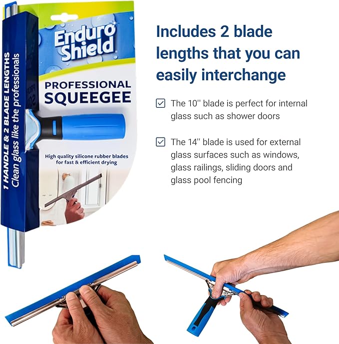 Glass Treatment Kit - Repels Soap Scum, Grime & Dirt without Harsh Chemicals + Approved Professional Grade Squeegee for showers and windows