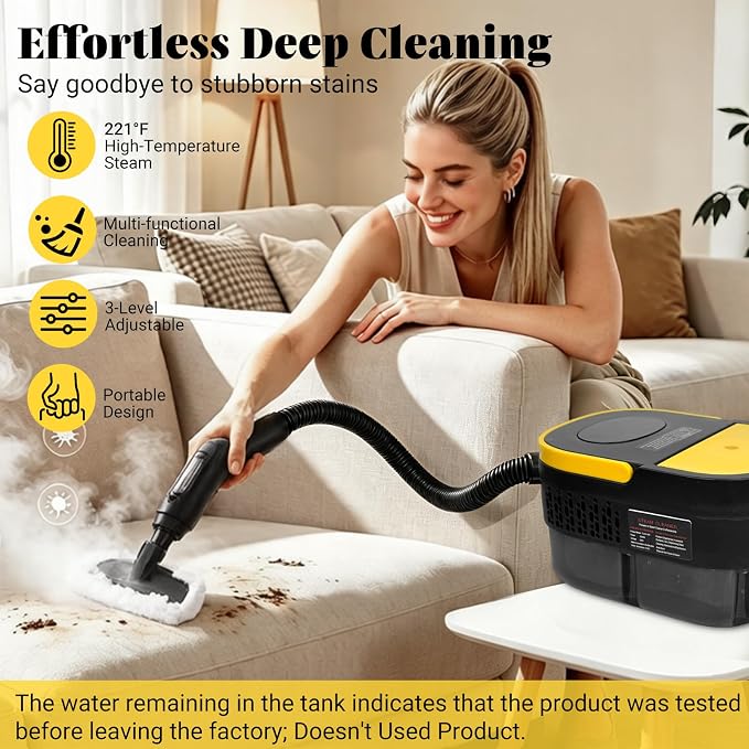 Steam Cleaner, 2500W Portable Handheld Steamer for Cleaning, Large Capacity Tank Pressurized Steam Cleaning Machine for Home, Car, Bathroom, Kitchen, Furniture, Grout, Floor, Tile (Yellow)