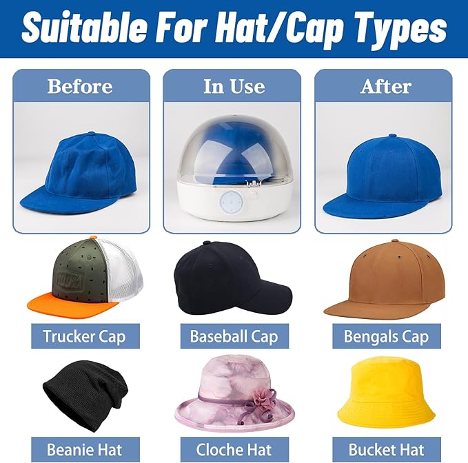 INNOPAW Automatic Cap Cleaner with steam and Dry,steam Cleaning&Ironing and Drying for Bucket Baseball Cap,hat Cleaner&Dryer for Trucker hat etc.…