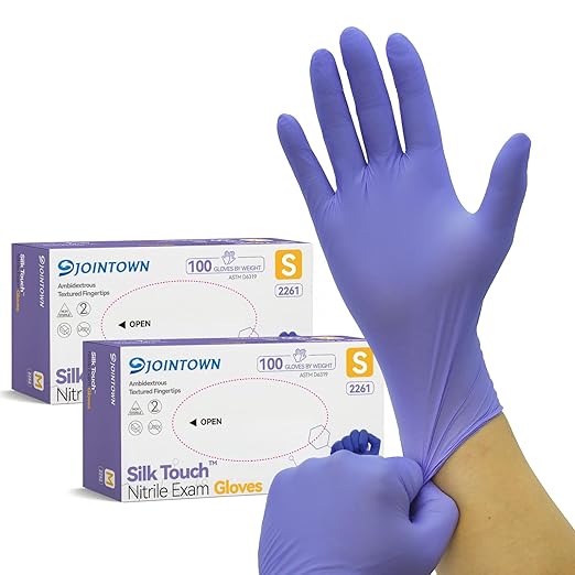 Jointown Nitrile Exam Gloves, Medical Ice Blue Gloves Disposable Latex Free Powder-Free For Exam, Food Prep Cleaning, 2 Box of 100, S