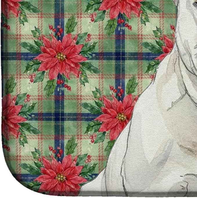 Caroline's Treasures White English Bulldog Christmas PoinsettIas Dish Drying Mat Absorbent Dish Drying Mat Pad for Kitchen Counter Dish Drainer Mat for Countertop, 14 x 21", Multicolor