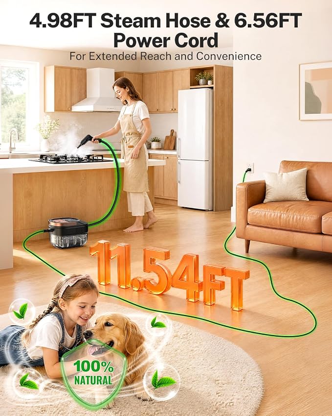 ODSD Steam Cleaner for Home & Car, 15s Fast Heating Handheld Steam Cleaner with 1.6L Tank, 3-Level Pressurized Steamer for Cleaning Tile, Grout, Sofa & Car Detailing (Black-Gold)