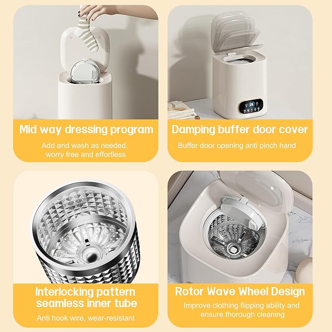 Portable Fully Automatic Washing Machine, 9L Compact Underwear Mini Washer with LCD Touch Control Screen, One-Touch Operation, Easy Installation, Ideal for Apartments, Dorms, RVs & Travel, 110V