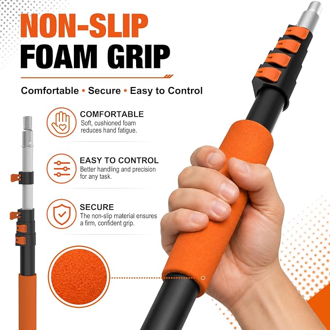 LAANPOLE Telescoping Pole, 5-20FT Aluminum Extension Pole(26FT Reach), Multi-Purpose Paint Roller for Painting, Dusting and Cleaning