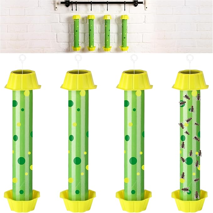 Qualirey 4 Pcs Sticky Fly Trap Fly Stick with Hanging Hook Adhesive Mosquito Catcher for Indoor Outdoor Trap Houseflies and Flying Insects Bee Wasp Moth Fly, 10.2 x 2.5 Inch