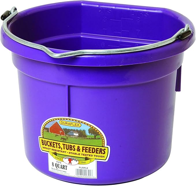 Little Giant P8FBPURPLE 2 Gallon All Purpose Heavy Duty Farm Flat Back Plastic Buckets for Supplies, Toys, Laundry, and Water, Purple, (2 Pack)