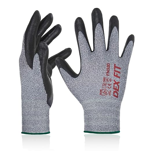 DEX FIT Nitrile Work Gloves FN330, 3D-Comfort Stretchy Fit, Firm Grip, Thin & Lightweight, Touch-Screen Compatible, Durable, Breathable & Cool, Machine Washable; Grey M (8) 3 Pairs