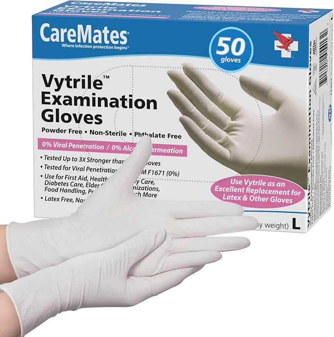 CareMates Medical Exam Gloves, Powder Free, Extra Strong, Certified for Home Infusion, First Aid, Food Safe, Cleaning Gloves