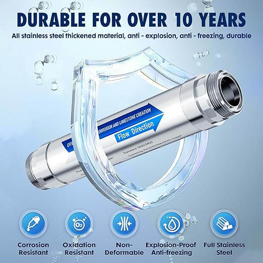 Salt Free Water Descaler Whole House, ¾-Inch NPT Water Descaler System, Scale Water Softener System,Prevents Limescale in Pipes, Tankless Water Heaters, Appliances & Smart Toilets