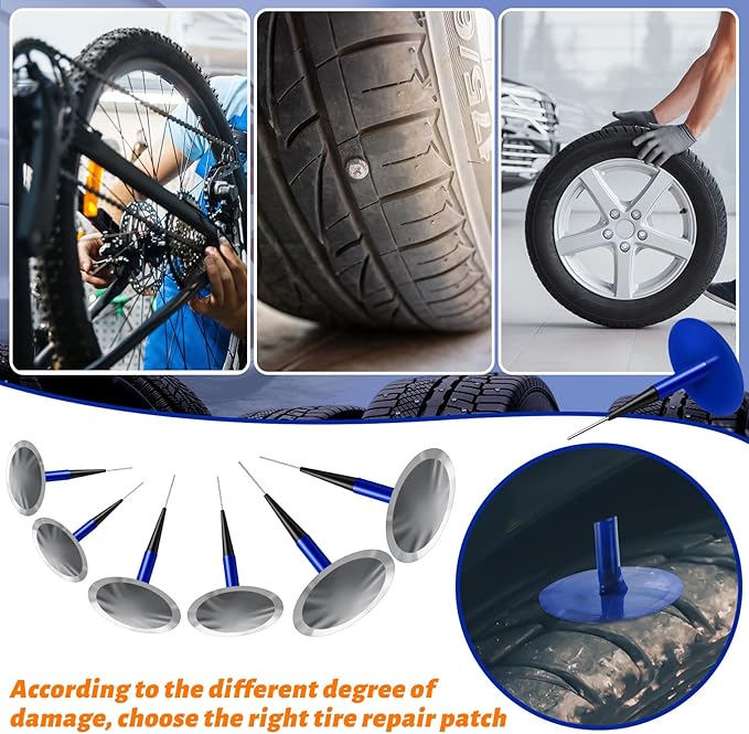 Frienda 48 Pcs Tire Patches Kit Rubber Tire Repair Patch Mushroom Plug Kit Rubber Puncture Repair Plug for Car Motorcycle Truck Bus