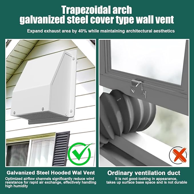 10 inch Wall Vent Cover for Dryer Vent, Outdoor Wall Exhaust Vent Cap Exterior Air Vent Cover with Screen & Damper, External Extractor Wall Vent Hood for Bathroom Fan Range Hood HVAC Duct